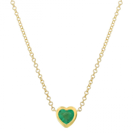 14K Solid Gold Bezel Heart Set Emerald Necklace