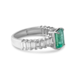 18K Solid Gold Diamond Baguette and Emerald Ring - Image 2