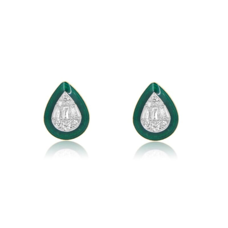 14k solid gold green enamel lab grown diamond pear stud earrings mm497 1
