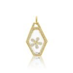 14K Solid Gold White Topaz Crystal Diamond Flower Pendant