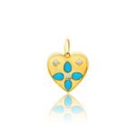 14K Solid Gold Turquoise and Ruby Double Sided Heart Pendant