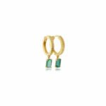 14K Solid Gold Emerald Baguette Drop Hoop Earring - Image 3