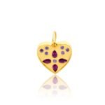14K Solid Gold Turquoise and Ruby Double Sided Heart Pendant - Image 3