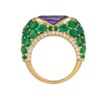 14K Solid Gold Diamond Emerald Tanzanite Ring - Image 3