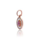 14K Solid Gold Diamond Oval Mother of Pearl Pink Sapphire Pendant - Image 2
