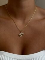 14K Gold Double Mushroom Diamond Pendant - Image 2