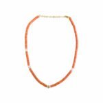 18k Solid Gold Diamond Pearl Orange Heishi Beaded Necklace