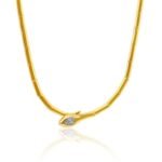 18k Gold  Bar Snake Diamond Necklace
