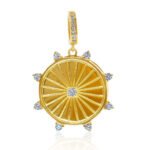 14K Solid Gold Diamond Wheel Locket Pendant