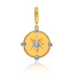 14K Solid Gold Diamond Star Compass Pendant