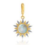 14K Solid Gold Diamond Mother of Pearl Sun Pendant
