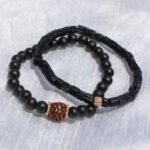 14K Solid Gold Diamond Large Black Wood Beaded Bracelet - Image 3