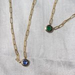 18k Solid Gold Paperclip Bezel Emerald Necklace - Image 2