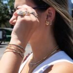 18k Solid Gold Diamond Turquoise Tennis Bangle - Image 2