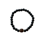 14K Solid Gold Diamond Large Black Wood Beaded Bracelet