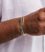 14K Solid Gold Small Rectangle Malachite Bracelet - Image 2