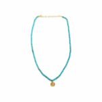 18k Solid Gold Diamond Charm Turquoise Beaded Necklace