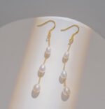 14K Solid Gold Minimalist Pearl Drop Earrings Party Wear Earrings For Girls And Women - Image 3