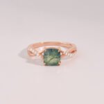 14K Solid Gold Cushion Moss Agate Engagement Ring - Image 4