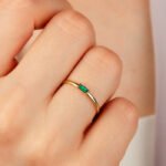 14K Solid Gold Minimalist Wedding Ring Emerald Wedding Ring Engagement Ring