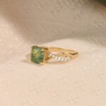 14K Solid Gold Cushion Moss Agate Engagement Ring - Image 3