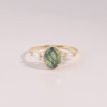 14K Solid Gold Moss Agate Engagement Ring - Image 5