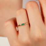 14K Solid Gold Minimalist Wedding Ring Emerald Wedding Ring Engagement Ring - Image 5