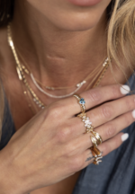 14K Solid Gold Blue Topaz Heart Twist Ring - Image 2