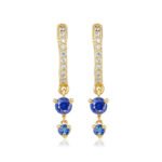 18k Solid Gold Diamond Sapphire Prong Double Drop Hoop Earring
