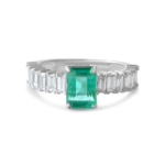 18K Solid Gold Diamond Baguette and Emerald Ring