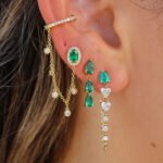 18k Solid Gold Diamond Oval Emerald Connecting Ear Cuff - Image 2