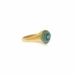 14K Solid Gold Turquoise Emerald Evil Eye Ring - Image 3