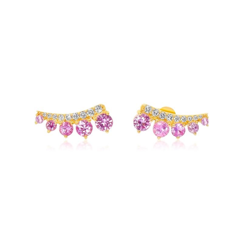 14k solid gold graduated lab grown diamond pink sapphire climber earring mm708 1