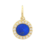 14K Solid Gold  Round Lab Diamond Blue Lapis Pendant