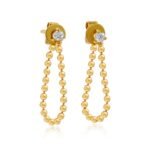14K Gold Diamond Ball Chain Loop Earring - Image 2
