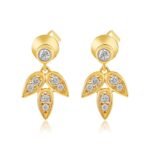 14K Gold Lab Grown Diamond Bezel Leaf Dangling Earring
