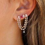 18k Gold Double Moissanite Diamond Connecting Earring with Moissanite Diamond Drop - Image 2