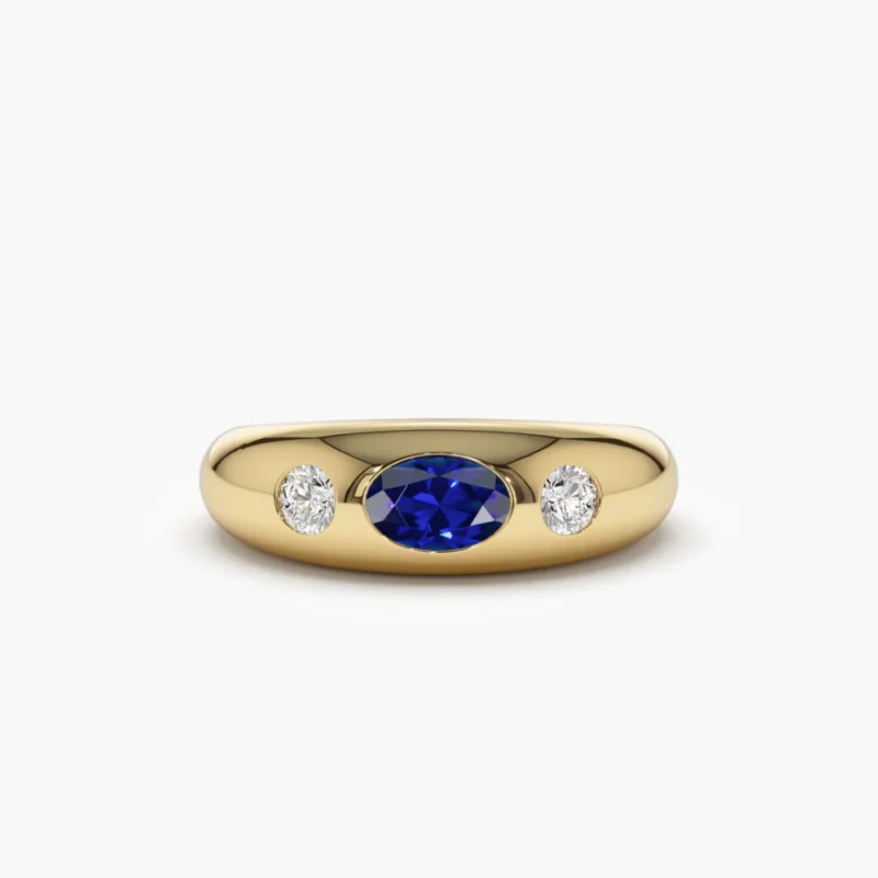 14k oval blue sapphire with round lab grown diamond dome ring kgf1 2