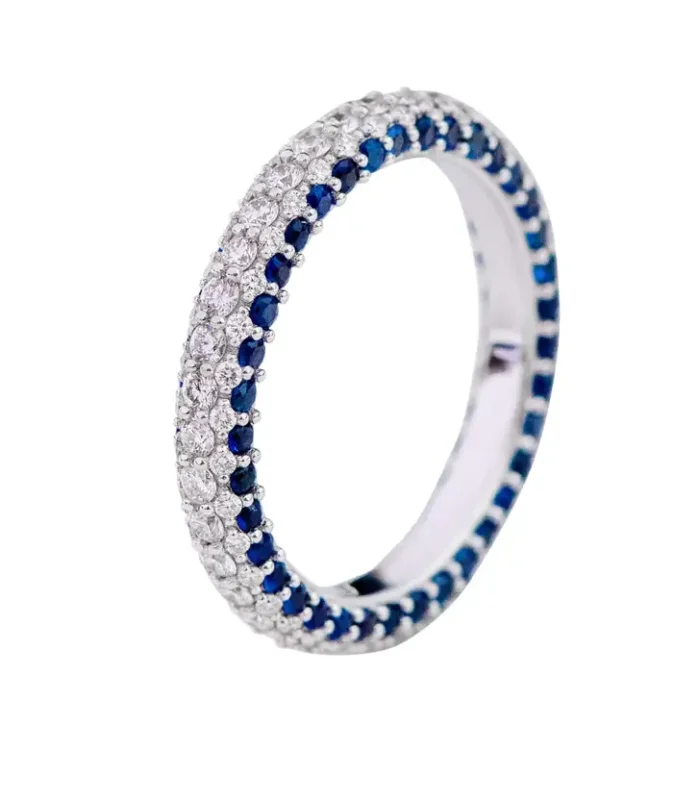 14k solid gold 1 16 carat round cut sapphire and diamond eternity band ring as001 1