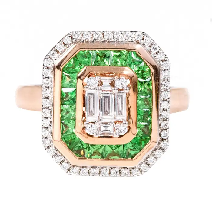 14k solid gold 1 22 carat diamond invisible set and tsavorite cluster ring hatn0002 1