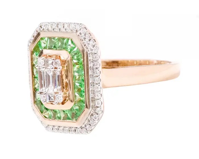 14k solid gold 1 22 carat diamond invisible set and tsavorite cluster ring hatn0002 2