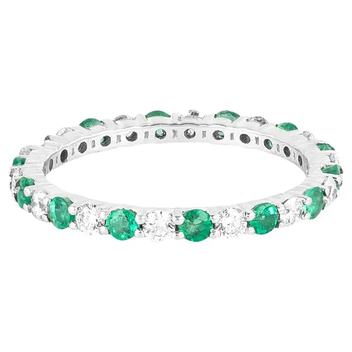 14k solid gold 1 34 carat natural diamond and emerald brilliant cut eternity band ring as047 1
