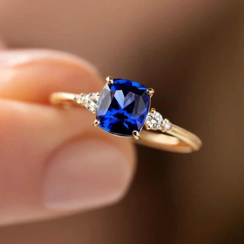 14k solid gold 1 44ct blue sapphire ring dfg45 1