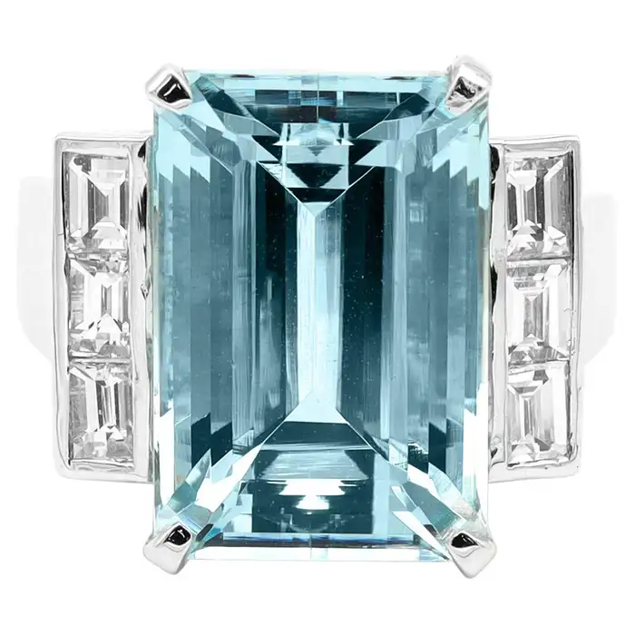 14k solid gold 11 01 carat aquamarine emerald cut statement cocktail ring as071 1