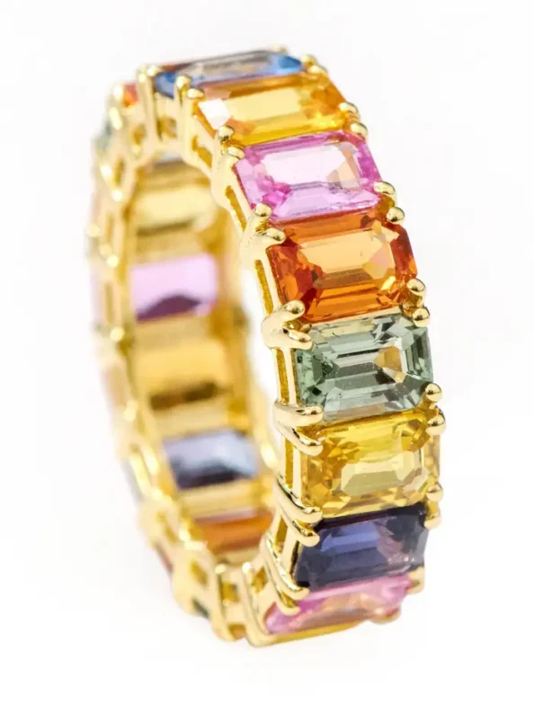 14k solid gold 11 05 carat emerald cut multi sapphire eternity band ring as005 1