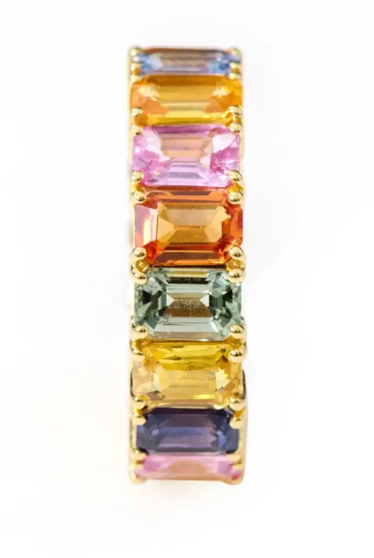 14k solid gold 11 05 carat emerald cut multi sapphire eternity band ring as005 2
