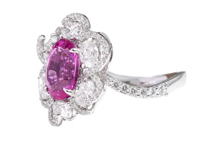 14k solid gold 3 14 carat solitaire pink sapphire and diamond cocktail ring as099 2