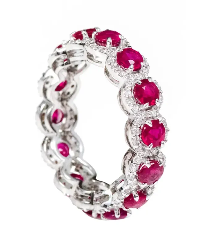 14k solid gold 3 39 carat ruby and diamond cluster eternity band ring as152 1
