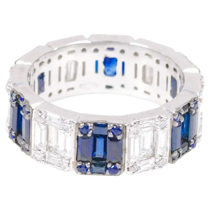 14k solid gold 3 61 carat natural diamond and sapphire illusion setting eternity band as148 1