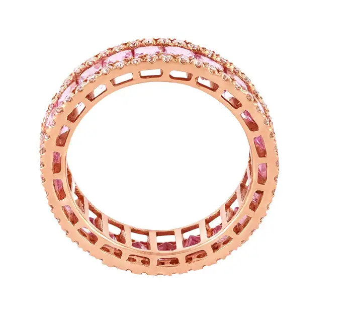 14k solid gold 4 05 carat diamond and pink sapphire eternity cocktail ring as049 2